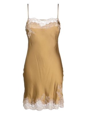 Carine Gilson Calais-Caudry lace-trim silk nightdress - Brown