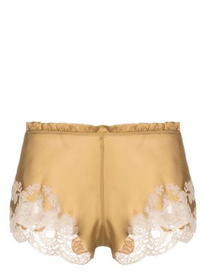 Carine Gilson Calais-Caudry lace-trim silk shorts - Neutrals