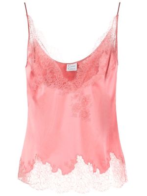Carine Gilson floral-lace detail sleeveless silk top - Pink
