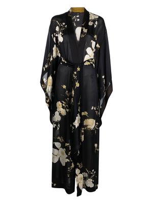 Carine Gilson floral-print long butterfly robe - Black