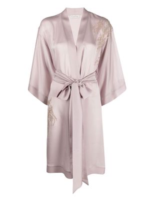 Carine Gilson lace-applique silk robe - Purple