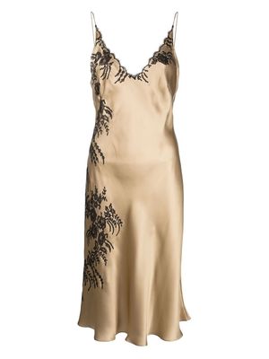 Carine Gilson lace-appliqué silk slip dress - Neutrals