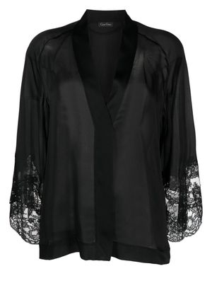 Carine Gilson lace-cuffs silk short robe - Black