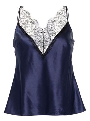 Carine Gilson lace-detail silk pyjama top - Blue