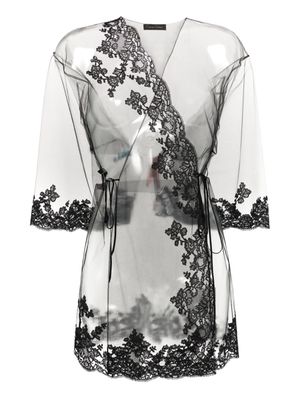 Carine Gilson lace-detail tulle kimono - Black