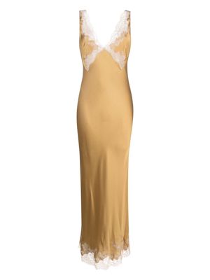 Carine Gilson lace-embellished silk night gown - Brown