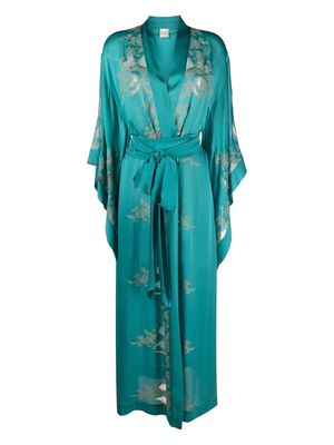 Carine Gilson lace-panelled butterfly silk robe - Blue