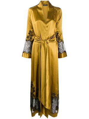 Carine Gilson lace-panelled satin robe - Yellow