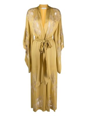 Carine Gilson lace-panelled silk robe - Yellow