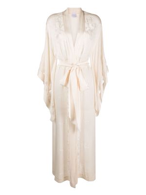 Carine Gilson lace-trim butterfly silk robe - White