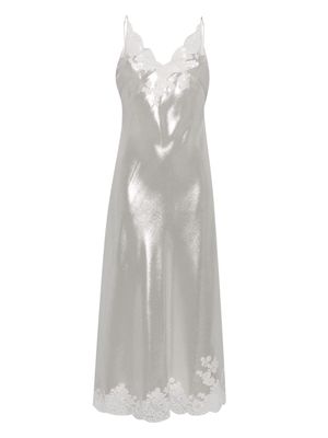 Carine Gilson lace-trim lurex maxi nightdress - Silver