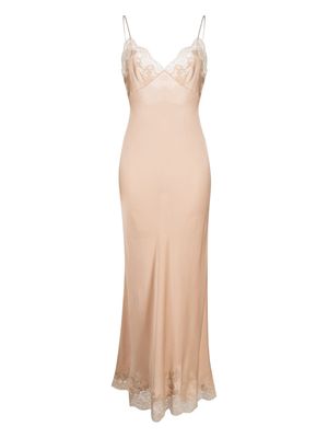 Carine Gilson lace-trim silk-satin long gown - Neutrals