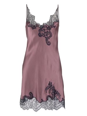 Carine Gilson silk lace-trim slip dress - Purple