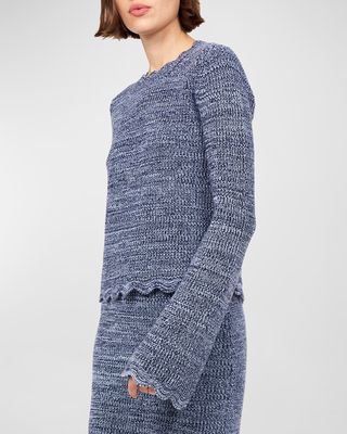 Carlena Scalloped Flare-Sleeve Sweater
