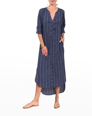 Carley Striped Linen-Cotton Maxi Shirtdress