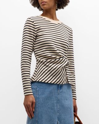 Carlita Twisted Stripe Organic Cotton Long-Sleeve Top