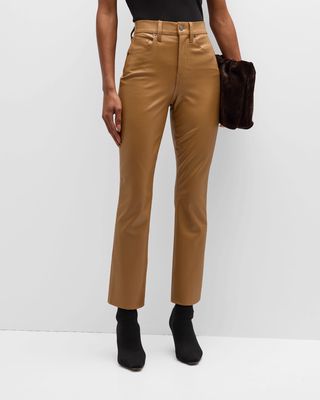 Carly Vegan Leather Kick-Flare Crop Jeans