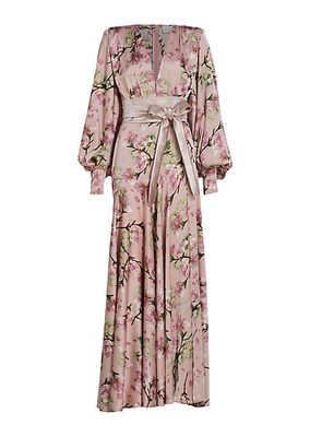 Carmen Floral Balloon-Sleeve Gown