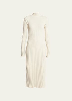 Carmen Mock-Neck Long-Sleeve Rib Midi Dress