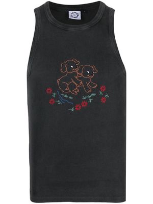 CARNE BOLLENTE Dogmination embroidered ribbed tank top - Grey