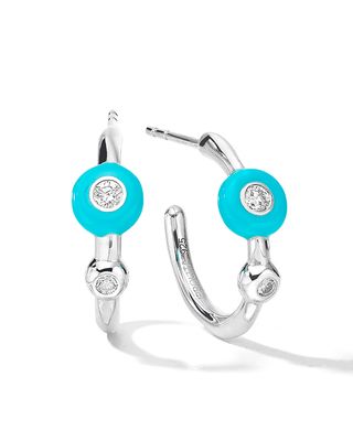 Carnevale Stardust Tiny Hoop Earrings in Ceramic and Diamonds, Turquoise