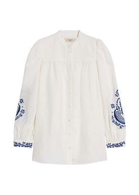 Carnia Embroidered Linen Button-Front Shirt