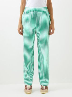 Caro Editions - Elasticated-waist Striped Cotton Trousers - Womens - Green White