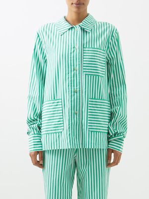 Caro Editions - Patch-pocket Striped Cotton Shirt - Womens - Green White