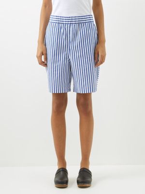 Caro Editions - Striped Cotton-poplin Shorts - Womens - Blue White
