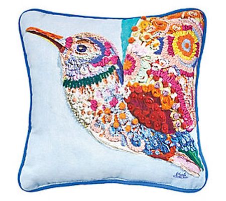 carol & frank Colorful Hummingbird Pillow