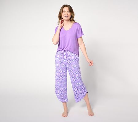 Carole Hochman Lace Trim Tee Wide Leg Crop Pajama