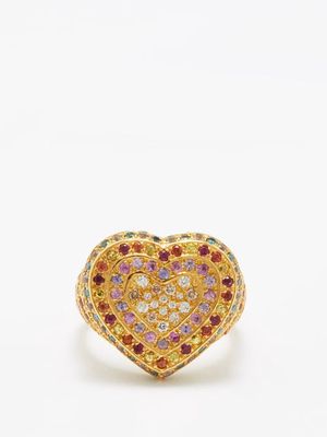Carolina Bucci - Rainbow Heart Diamond, Sapphire & 18kt Gold Ring - Womens - Gold Multi