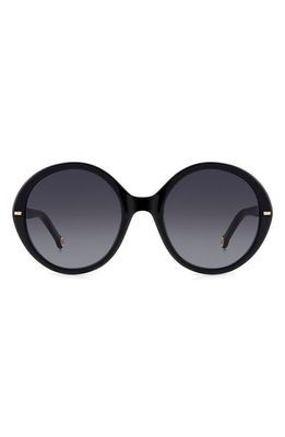 Carolina Herrera 55mm Round Sunglasses in Black White/Grey Shaded