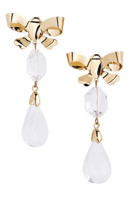 Carolina Herrera Bow Crystal Drop Earrings in Clear/Gold