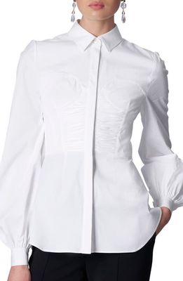 Carolina Herrera Bustier Cotton Blend Button-Up Shirt in White