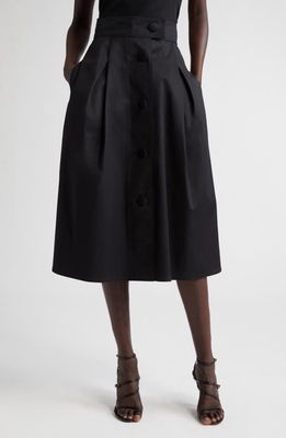 Carolina Herrera Button Front A-Line Gabardine Midi Skirt in Black