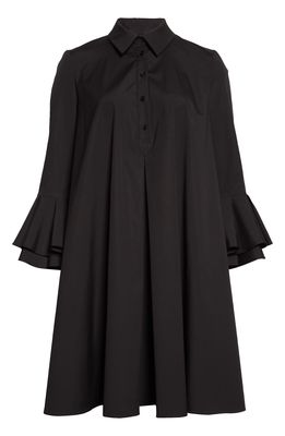 Carolina Herrera Cascading Ruffle Stretch Cotton Henley Dress in Black