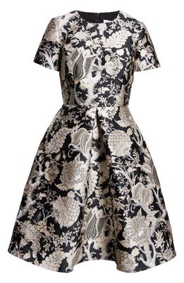 Carolina Herrera Chalet Floral Jacquard Fit & Flare Dress in Black/White