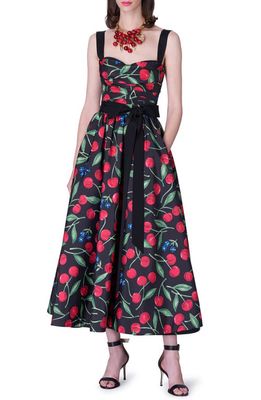Carolina Herrera Cherry Print Dress in Black Multi