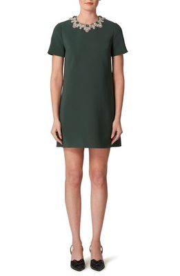 Carolina Herrera Crystal Detail Short Sleeve Dress in Spruce Green Mu