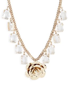 Carolina Herrera Crystal Shaker Rose Pendant Necklace in Clear/Gold