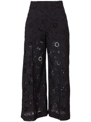 Carolina Herrera cutwork cropped wide-leg cotton trousers - Black