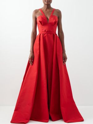 Carolina Herrera - Detachable-train Silk-gabardine Sweetheart Gown - Womens - Red