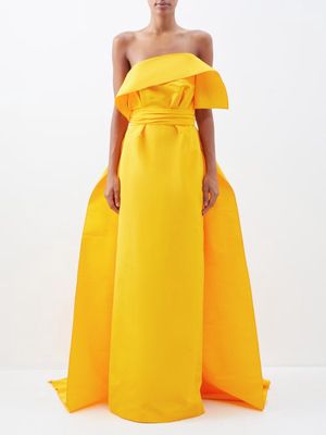 Carolina Herrera - Draped-back Silk-faille Bustier Gown - Womens - Yellow