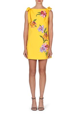 Carolina Herrera Embroidered Floral Bow Detail Shift Minidress in Taxi Cab Multi