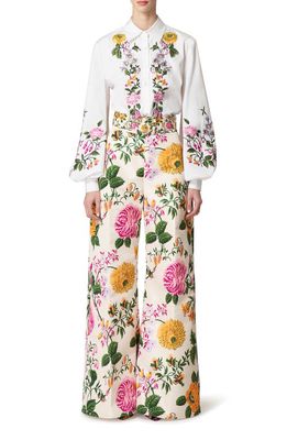 Carolina Herrera Embroidered Floral Stretch Cotton Shirt in White Multi