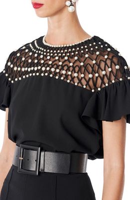 Carolina Herrera Embroidered Yoke Short Sleeve Top in Black