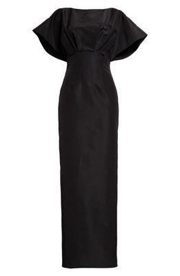 Carolina Herrera Fan Bodice Silk Faille Column Gown in Black