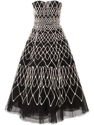 Carolina Herrera faux pearl-detail strapless midi dress - Black