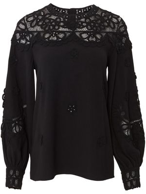Carolina Herrera floral-appliqué round-neck blouse - Black
